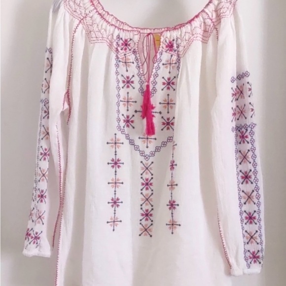 NWOT Robert Roller Rabbit Embroidered Gauze Tunic - Picture 2 of 14